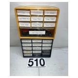 LOT OF WHEELS & SMALL PARTS IN ORGANIZERS