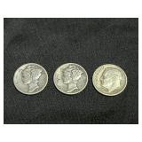 (2) MERC & (1) EISENHOWER SILVER DIMES
