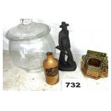 INK BOTTLE, McCOY PLNTR, TERRARIUM GLASS & FIGURE