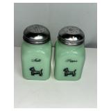 MODERN SCOTTY DOG JADEITE SALT & PEPPER SHAKERS