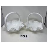 (2) MILKGLASS  FENTON BRIDE'S BASKETS