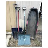 WINTER LOT OFSNOW SHOVELS, SLED, ETC