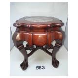 ORIENTAL CARVED 17 IN TABLE W/MARBLE TOP