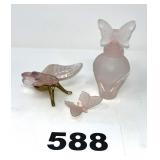 PINK SATIN GLASS BUTTERFLY DECOR (3) PCS