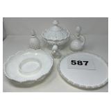 LOT OF WHITE HOBNAIL & MISC GLASSWARE