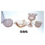 PINK GLASSWARE, FENTON, MISC (4)