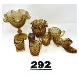 LOT OF FENTON AMBER GLASS PIECES