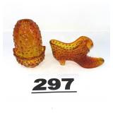 FENTON AMBER HOBNAIL 2PCS
