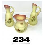 FENTON BURMESE CREAMER & (2)  EWERS