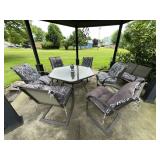 PATIO SET-TABLE, 6 CHAIRS, GLIDE, & CUSHIONS