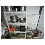 LRG VOLRATH BOWL & LRG CANNER, SHELF W/CONTENTS