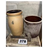 (2) CRACKED CROCKS AS FOUND AND HATCHET