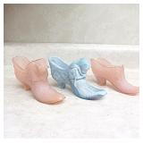 (2) FENTON (?) GLASS SLIPPERS (HEART & 'D')