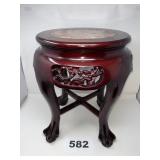 ORIENTAL CARVED 18 IN  MAHOGANY SIDETABLE W/MARBLE
