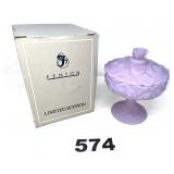 FENTON LAVENDER SATIN GLASS CANDY DISH ON PEDESTAL
