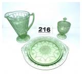 GREEN DEPRESSION GLASS LOT
