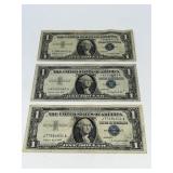 (3) 1957 SERIES ONE DOLLAR SILVER CERTFICATES