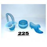 FENTON BLUE OPALESCANT BASKET & MORE