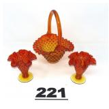 FENTON AMBERING HOBNAIL GLAS SET