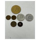 1971 PLATED DOLLAR, 1694 & 69 1/2'S, 2 WHEATS