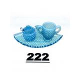 FENTON BLUE OPALESCENT SUGAR, CREAMER & TRAY