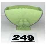 FENTON LIME GREEN SATIN GLASS LOVEBIRDS VASE
