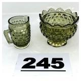(2) FENTON GREEN HOBNAIL PIECES