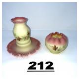 FENTON BURMESE FAORY BOWL AND ROSE BOWL