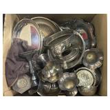 Box of plated silver items: servers, c