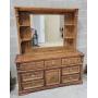 Large Wood Dresser & Hutch Mirror
