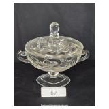 Pressed Glass Swirl Pattern Lidded Candy Dish