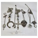 Several Large Chunky Silver Tone Necklaces