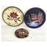 Three Metal Christmas Holiday Serving Trays