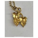 10K Gold Grape Leaf Necklace 120/12K GF Chain