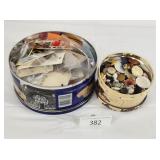 Two Tins Filled W/ Buttons - Loose & On Cards