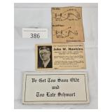 Ephemera Cards & Newspaper Clipping