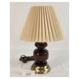 Small Wood & Brass Base Lamp - Tested - Works