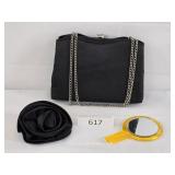 Velvety Black Clutch - Bow - Mirror Set