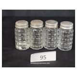 Two Pair Glass & Metal Cap Salt & Pepper Shakers
