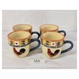 Four BIA Rooster Ceramic Coffee Mugs