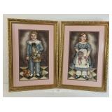 Pair Boy & Girl in Blue Crewel Embroidery