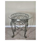 Wrought Iron 28" Round Beveled Glass Top Table