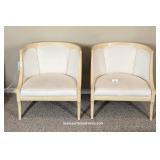Pair Vanilla & White Upholstered Barrel Chairs
