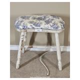Small Bean Shaped Blue & White Upholstered Stool