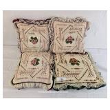 Four Floral Cross-Stitch Accent Pillows