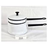 Black on White Enameled Double Boiler