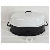 Large Vintage Black & White Enemeled Roasting Pan