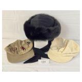 Three Ladies Hats - Two Caps & Faux Fur