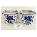 Two Blue & White Ceramic Planters