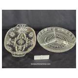 Two Clear Glass Divided Relish Dishes
